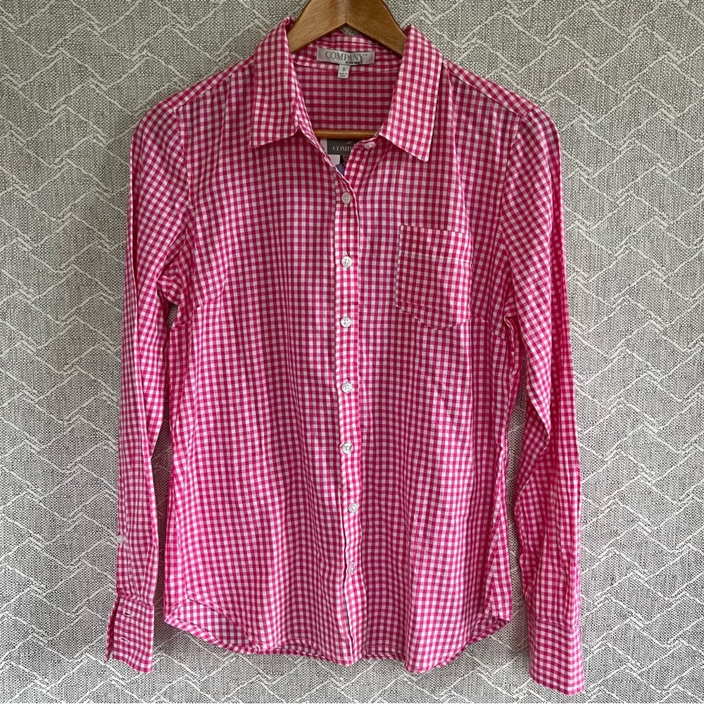 Company by Ellen Tracy Pink Gingham Blouse, NWT